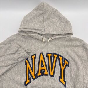 Vintage 80s 90s US Navy Pro Weave Hoodie Size Large Grey Pullover Sweatshirt